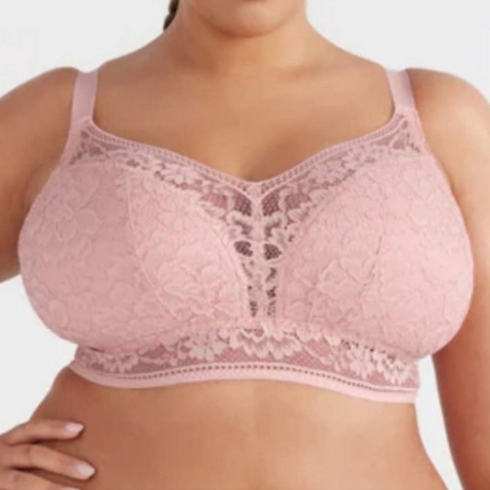 Knix Wireless Lace Longline Bustier Bra In Rose Water